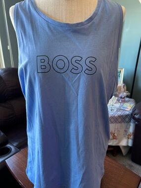 NWT Hugo Boss Beach Blue Tank Top with Black Logo Size Medium UV protection